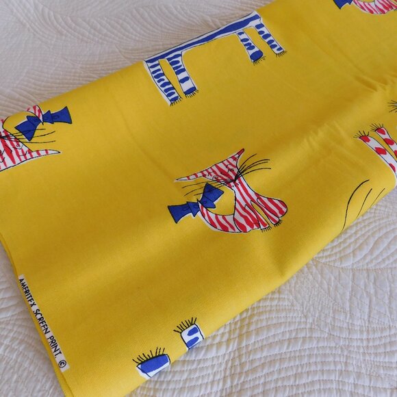 MCM Ameritex mod funky sailor stripe polka dot cat kitten cotton canvas fabric - Picture 7 of 16